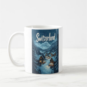 Caneca De Café Inverno na Suiça: Cena da Vila Montanha