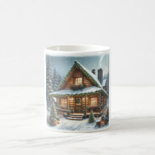 Caneca De Café Inverno Russo/Cabine de neve de Natal