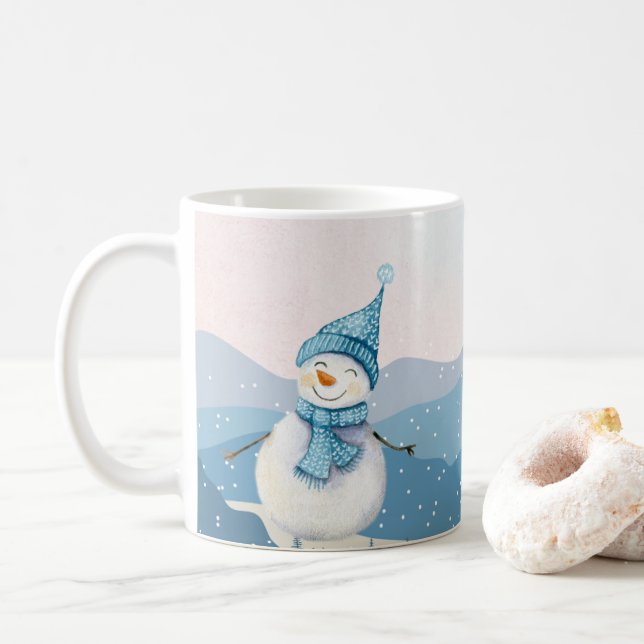 Caneca De Café Inverno Snowman - Lâmpadas de Bebida Quente (Com Donut)
