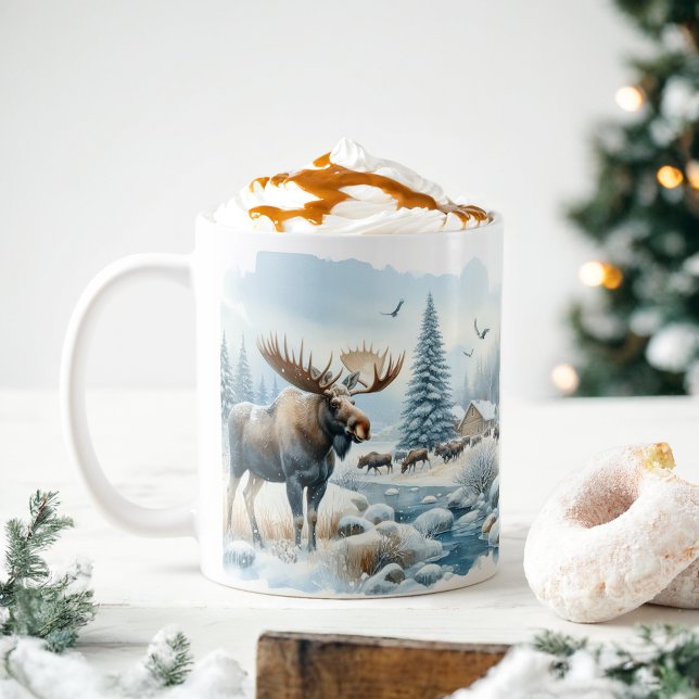 Caneca De Café Inverno Vibes Watercolor Moose - (Criador carregado)