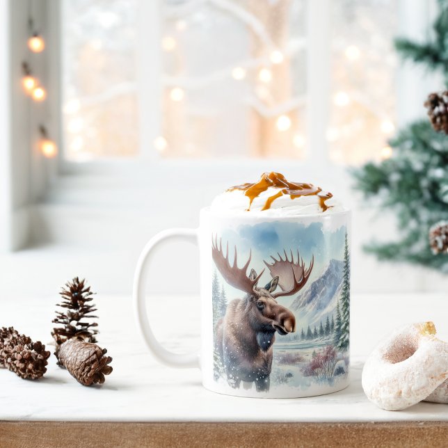 Caneca De Café Inverno Vibes Watercolor Moose - (Criador carregado)