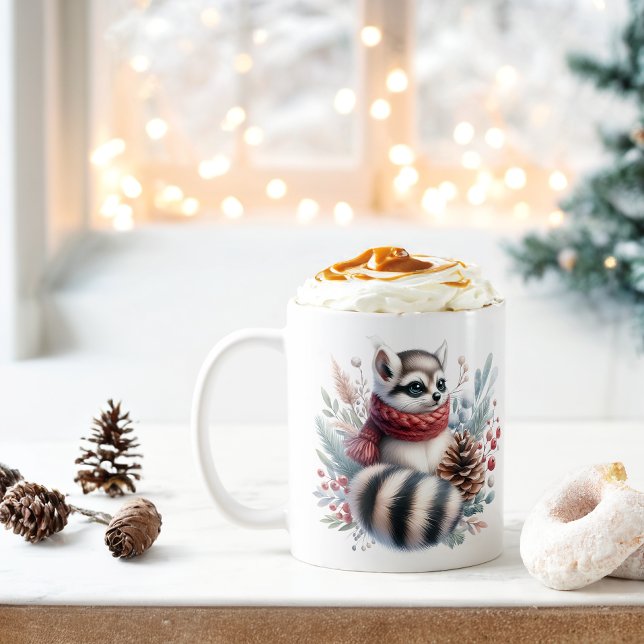 Caneca De Café Inverno Vibes Watercolor Ringtail - (Criador carregado)