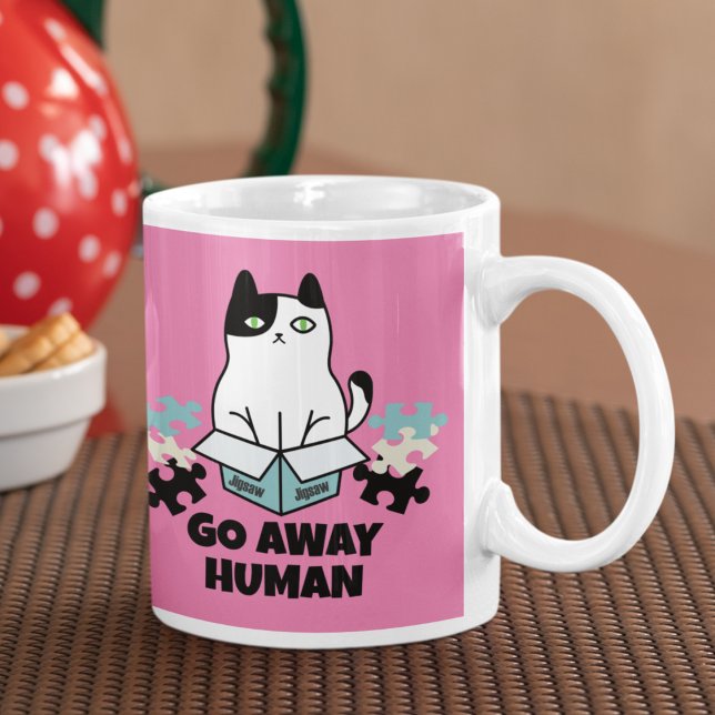 Caneca De Café Ir embora o gato humano em jigserra quebra-cabeça (Cat in Jigsaw)