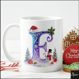 Caneca De Café Iridescent Christmas Letter E with Snowman
