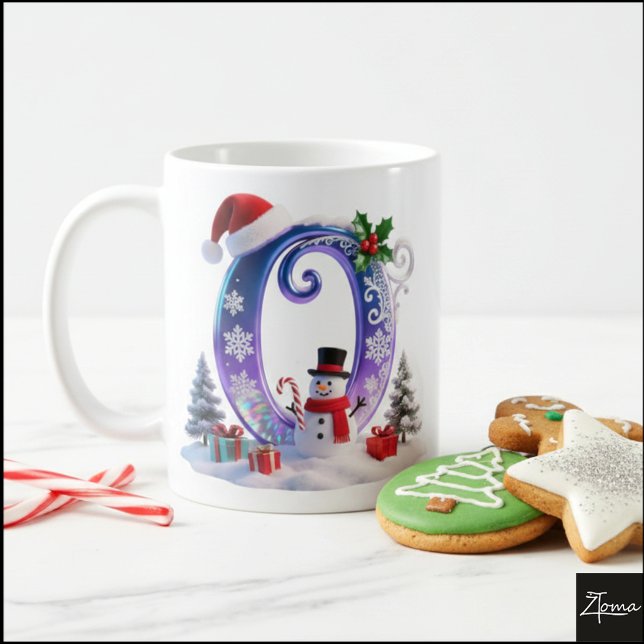 Caneca De Café Iridescent Christmas Letter O with Snowman (Criador carregado)