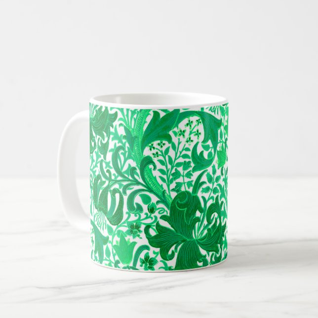 Caneca De Café Íris e Lírio de William Morris, Verde Jade (Frente Esquerda)