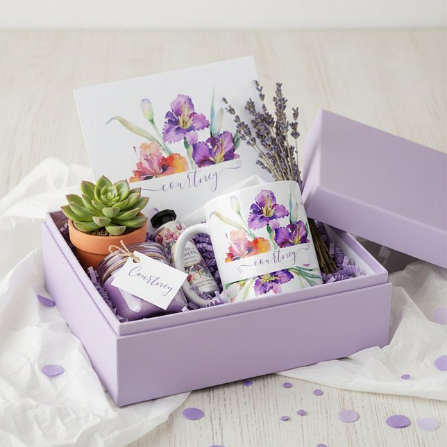 Caneca De Café Íris em aquarela roxa personalizada (Criador carregado)