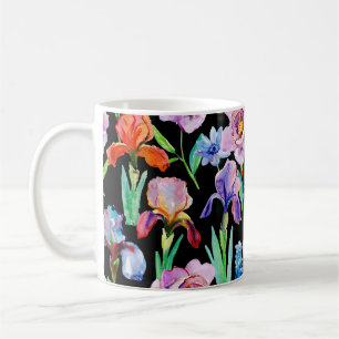 Caneca De Café Iris Peony Watercolor Padrão Floral