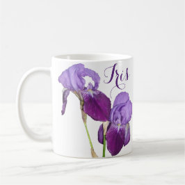 Caneca De Café Iris personalizável, nome de garota, flores roxas 