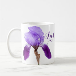 Caneca De Café Iris personalizável, nome de garota, flores roxas 