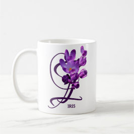 Caneca De Café Iris personalizável nome flores roxas de primavera