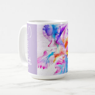 Caneca De Café Íris Pintada à Mão Flores Floral Aquarela