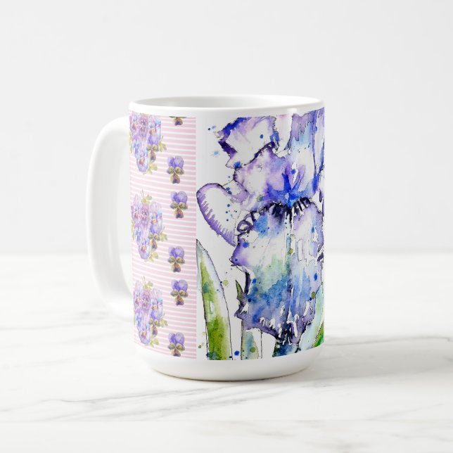 Caneca De Café Íris Pintada à Mão Flores Floral Aquarela (Frente Esquerda)