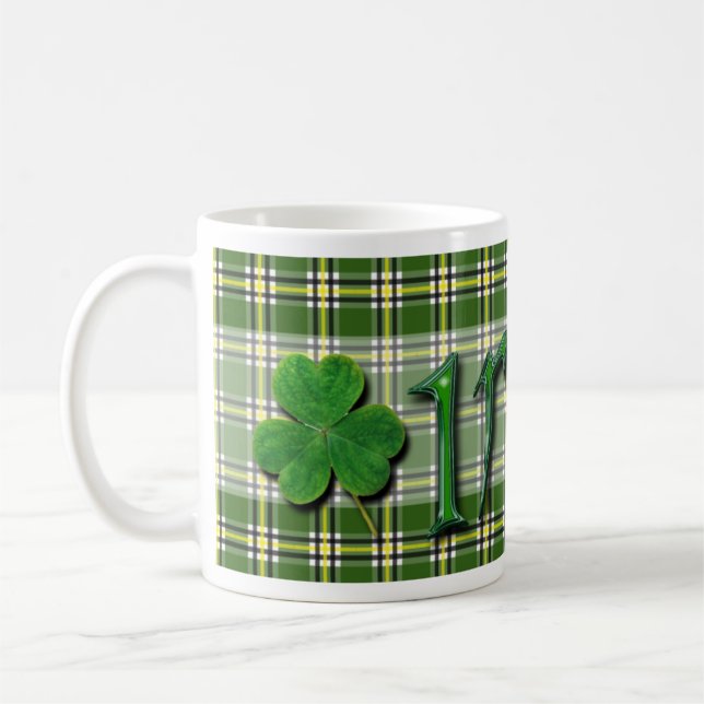 Caneca De Café Irish Lucky Charming Clover Shamrock Green Tartan (Esquerda)