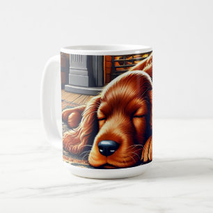 Caneca De Café Irish Setter Puppy Dormindo por uma Lareira quente