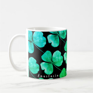Caneca De Café Irish Shamrock Green Blue Watercolor Nome Personal