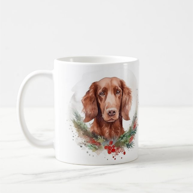 Caneca De Café Irlandês Red Setter Christmas Wreath Festivo Pup (Esquerda)