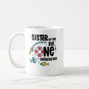 Caneca De Café Irmã Big Um Garoto De 1 Ano Pescado Aniversário T-