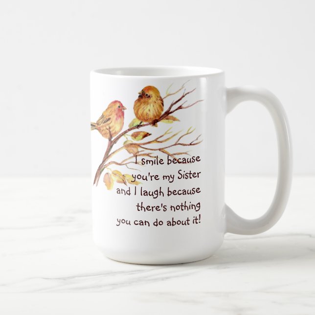 Caneca De Café Irmã Divertida dizendo com aves bonitas (Direita)