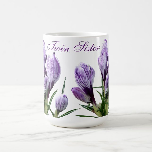 Caneca De Café Irmã gêmea Trendy Gemini Crople Crocus floral (Centro)