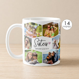 Caneca De Café Irmãs 14 Colagem de Fotos Padrão Hexágono