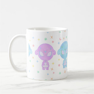 Caneca De Café Irmãs Gêmeas Alien Pastel   Kawaii Cósmico Fofo