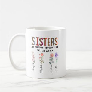 Caneca De Café Irmãs São Diferentes Flores - Nomes Personalizados