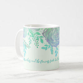 Caneca De Café Isaiah 40:8 Bíblia Verso Verde Azul Floral