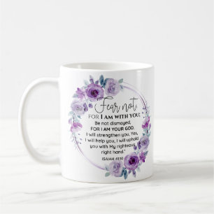 Caneca De Café Isaiah 41:10 Medo não Escritura Floral Roxa