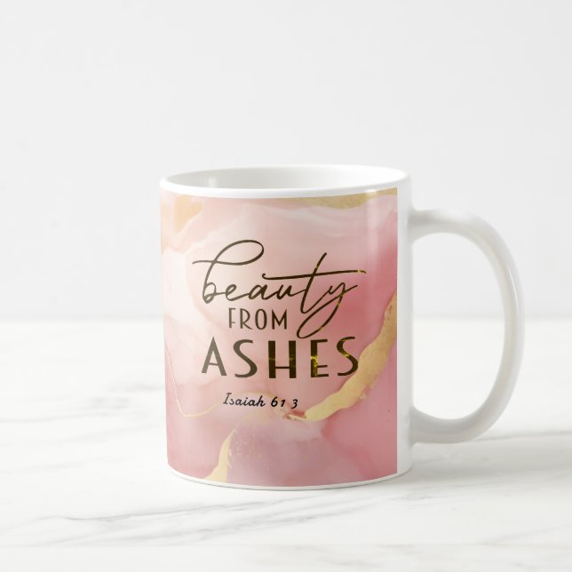 Caneca De Café Isaiah 61 3 Beleza da Bíblia Ashes Verse Pink (Direita)
