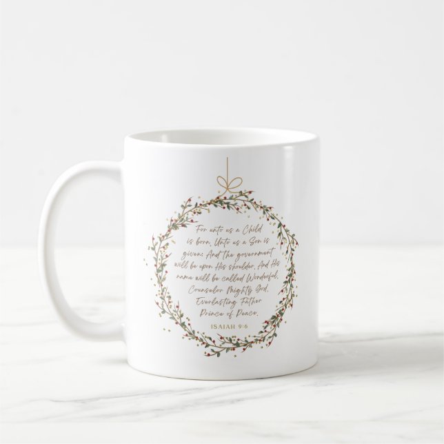 Caneca De Café Isaiah 9:6 Christmas Bible Verse (Esquerda)