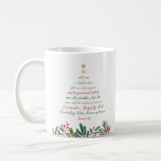 Caneca De Café Isaiah 9:6 Para nós Uma Criança é Natal Nascer (Esquerda)