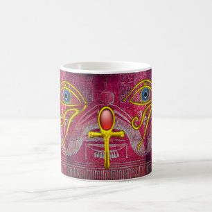 Caneca De Café ISIS, ANKH DOURADO E OLHO AZUL ANTIQUIDO Rosa