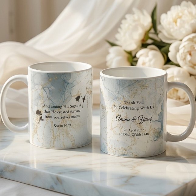 Caneca De Café Islamic Wedding Favor Quran Verse Nikah Light Blue (A Beautiful Du‘a Mug Wedding Favour to Thank Loved Ones—Thoughtful and Used Daily.)