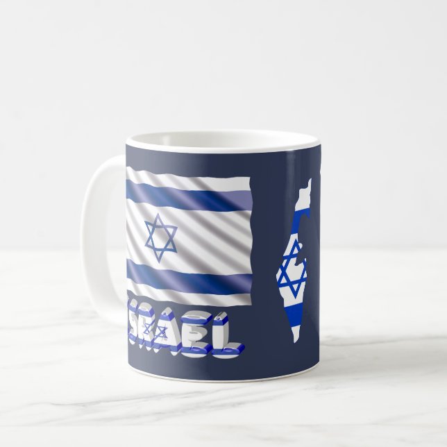 Caneca De Café Israel Flag e Map Patriótico Azul Branco (Frente Esquerda)