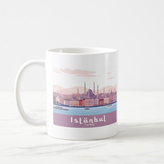 Caneca De Café Istambul Turquia Pastel Viagem Design (Esquerda)