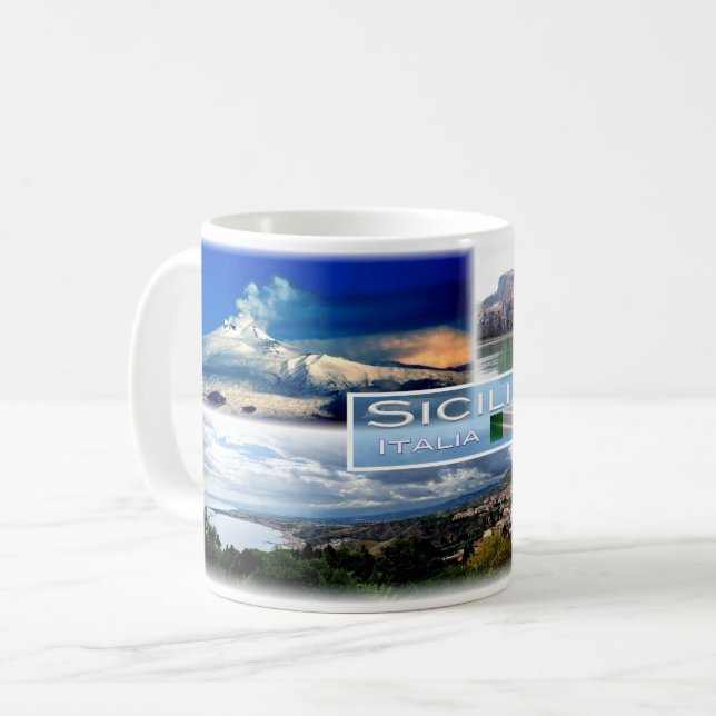 Caneca De Café IT Sicilia - Etna - Cefalu - Taormina (Frente Esquerda)