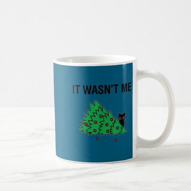 Caneca De Café It Wasn't Me Funny Saying Christmas Tree And Cat X (Direita)
