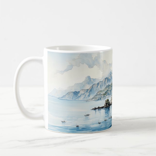 Caneca De Café Itália Amalfi Coast Watercolor Painting (Esquerda)