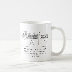 Caneca De Café Itália   Slogan Personalizado do Skyline de Cidade