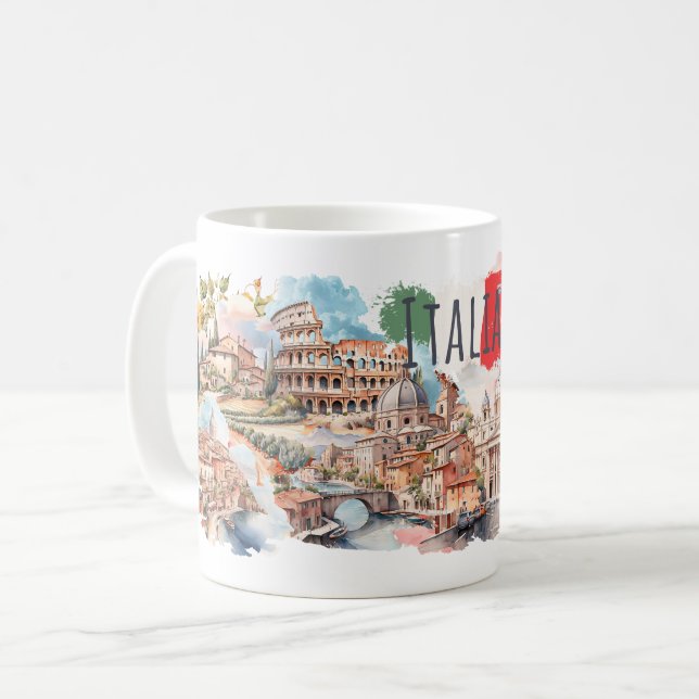 Caneca De Café Italia Travel Mug Italian Lifestyle Gift Rome Art (Frente Esquerda)