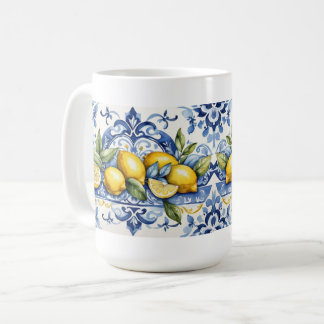 Caneca De Café Italian Amalfi blue white tiles and lemons