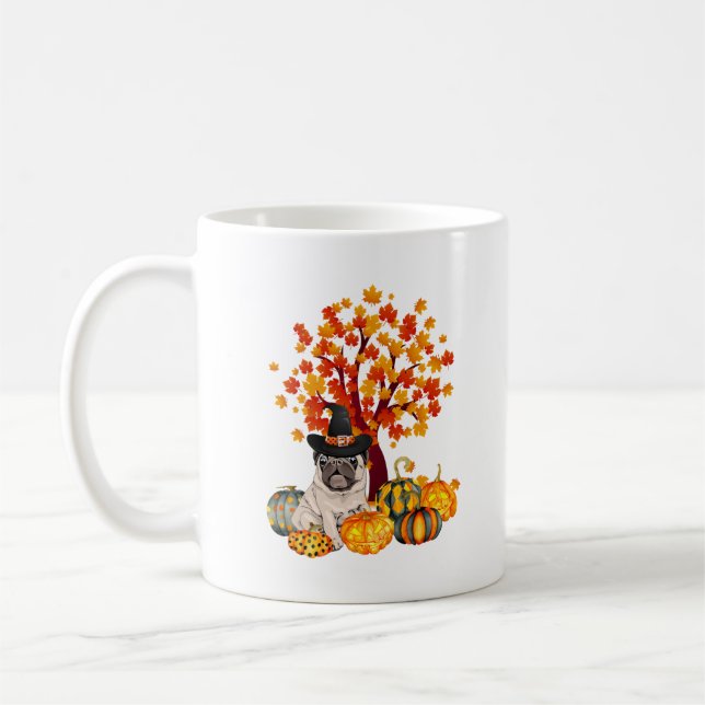 Caneca De Café It's Fall Y'all Cute Pug Pumpkin Autumn Tree Fall  (Esquerda)