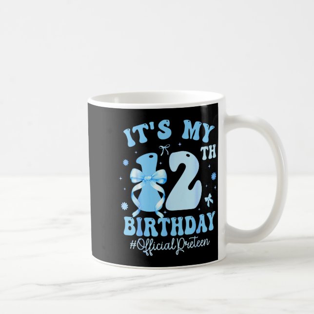 Caneca De Café It's My 12th Birthday Girl Coquette Bow Blue 12 Ye (Direita)