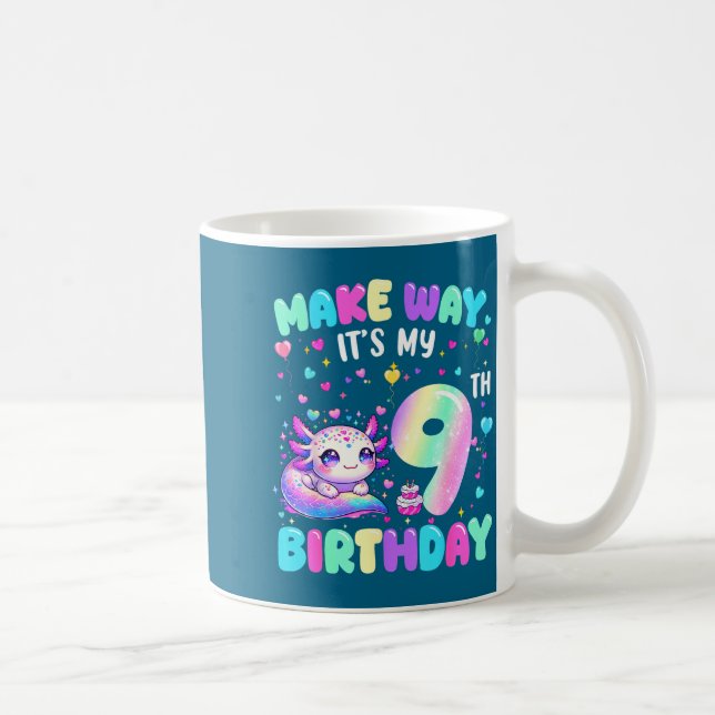 Caneca De Café It's My 9th Birthday Girl Cute Axolotl 9 Year Old  (Direita)