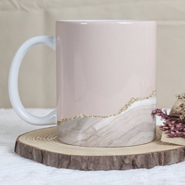 Caneca De Café Ivory Beige Taupe Agate Gold Glitter (Criador carregado)