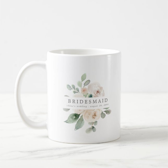 Caneca De Café Ivory White Rose Floral Bridesmaid (Esquerda)