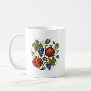 Caneca De Café Iznik Otomano Romã & Flor de Uva   Turco