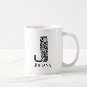 Caneca De Café J e Nome Iniciais Modernos Preto e Branco