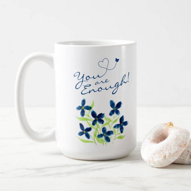 Caneca De Café Já chega! Afirmações Positivas Aquarela (Com Donut)
